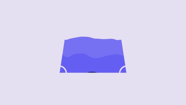 Azul Icono agudo de forma trapezoidal aislado sobre fondo púrpura. Animación gráfica de vídeo 4K. - Metraje, vídeo