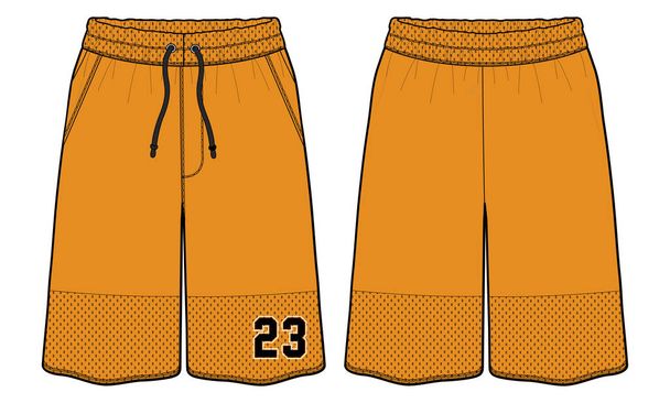 Basketball Shorts jersey design flat sketch vector illustration with front and back view for boxing, Baller, football, Volleyball, tennis, badminton and oversize active wear trail shorts design. - ベクター画像