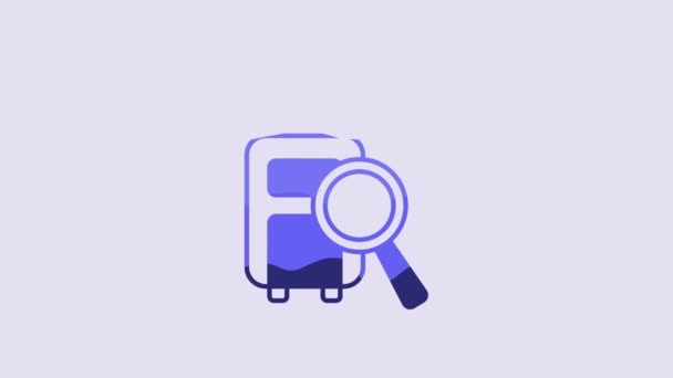 Blue Airline service of finding lost baggage icon isolated on purple background. Search luggage. 4K Video motion graphic animation. - Video