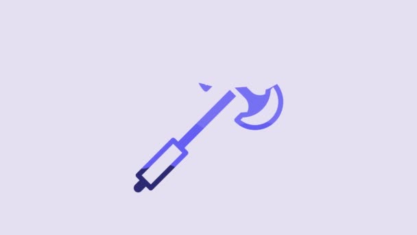 Icono de hacha medieval azul aislado sobre fondo púrpura. Animación gráfica de vídeo 4K. - Imágenes, Vídeo