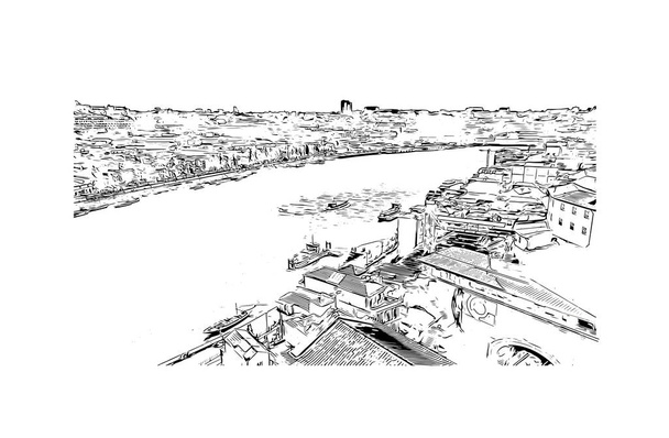 Print Building view with landmark of Porto Novo Benin fővárosa. Kézzel rajzolt vázlat illusztráció vektorban. - Vektor, kép