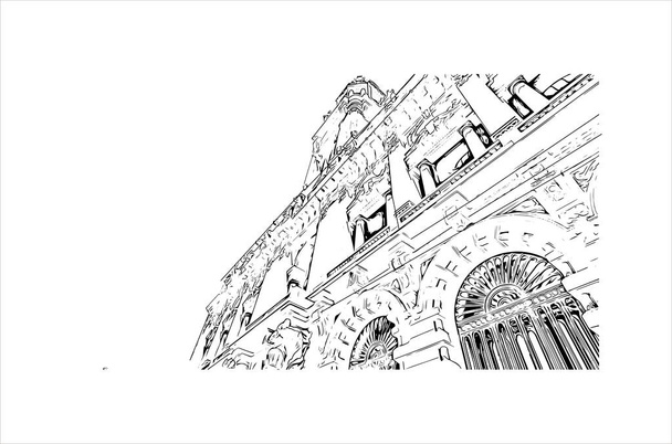 Print Вид на город Порто-Ново - столица Бенина. Ручной рисунок в векторе. - Вектор,изображение