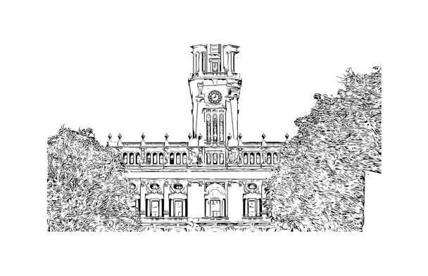 印刷ポルト・ノヴォのランドマークとビルの景色はベナンの首都です。手描きのスケッチ図ベクトル. - ベクター画像