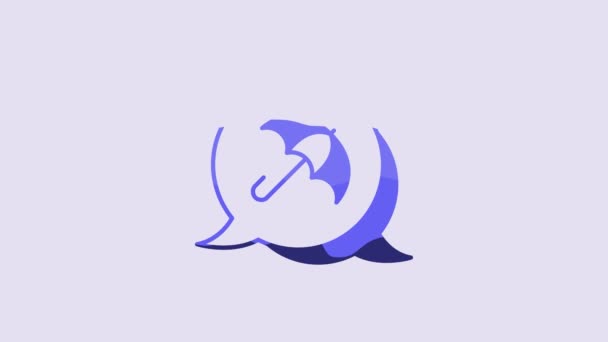 Blaues Regenschirm-Symbol isoliert auf lila Hintergrund. Versicherungskonzept. Wasserdichtes Symbol. Schutz, Sicherheit, Sicherheitskonzept. 4K Video Motion Grafik Animation. - Filmmaterial, Video