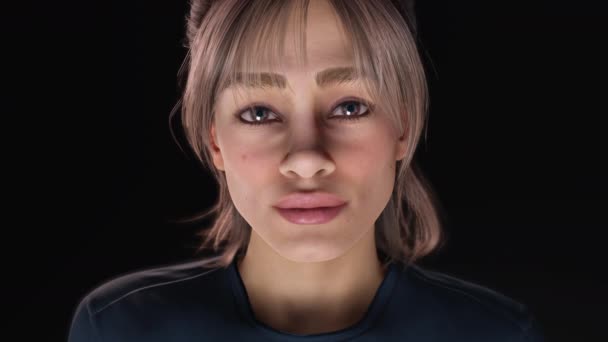 žena pláče ustaraná dívka soucit emoce depresivní zoufalství osamělé tmavé pozadí portrét 3D animace vykreslení - Záběry, video