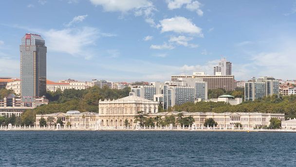 Dolmabahce Palace, located at Besiktas district of Istanbul, Turkey, on the European coast of the Bosporus strait, main administrative center of the Ottoman Empire formerly - Φωτογραφία, εικόνα