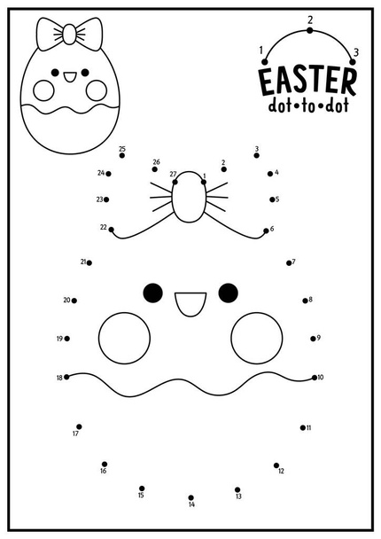 Vector Pascua punto a punto y la actividad de color con lindo huevo kawaii. Vacaciones de primavera conectar el juego de puntos para los niños con carácter divertido. Jardín para colorear página para niños. Trabajo imprimible - Vector, imagen