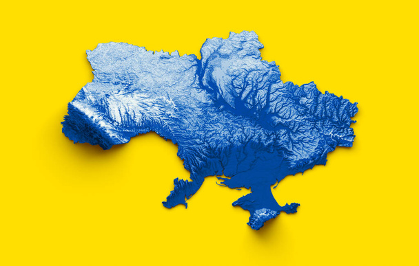 Oekraïne kaart met de vlag Kleuren Blauw en Rood Schaduwrijke reliëf kaart 3d illustratie - Foto, afbeelding