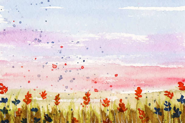 полевые цветы на фоне пейзажной живописи - Вектор,изображение