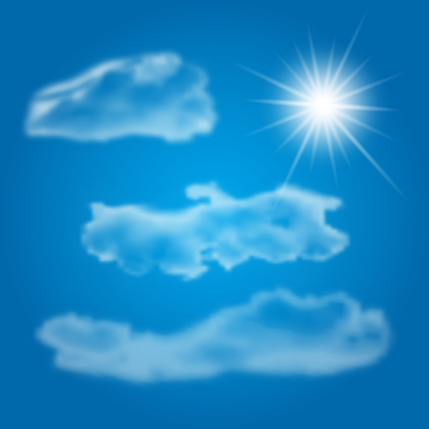 eine Reihe realistischer unterschiedlicher Wolken und strahlende Sonne - Vektor, Bild