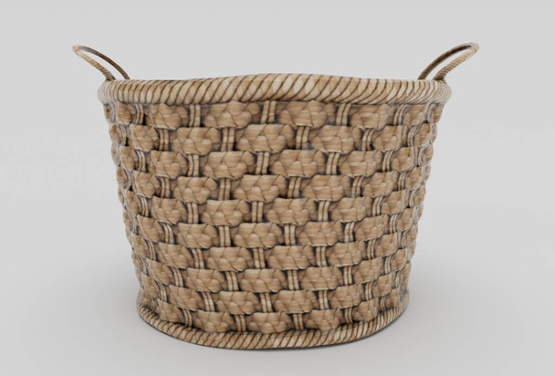 Bamboo Basket Wicker минимальный 3D рендеринг на белом фоне - Фото, изображение