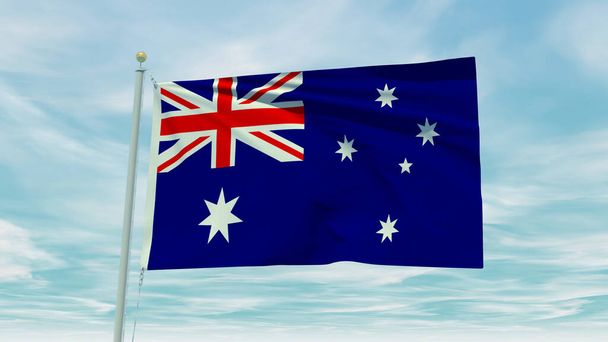 Seamless loop animation of the Australia flag on a blue sky background. 3D Illustration. High quality 3d illustration - Photo, Image