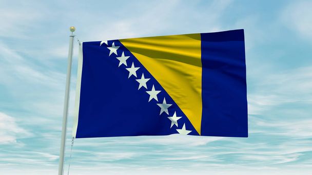 Seamless loop animation of the Bosnia And Herzegovina flag on a blue sky background. 3D Illustration. High quality 3d illustration - Photo, Image