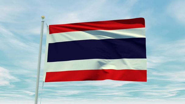 Seamless loop animation of the Thailand flag on a blue sky background. 3D Illustration. High quality 3d illustration - Photo, Image