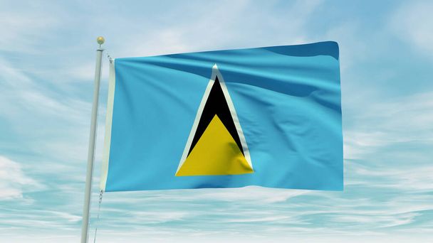 Seamless loop animation of the Saint Lucia flag on a blue sky background. 3D Illustration. High quality 3d illustration - Photo, Image