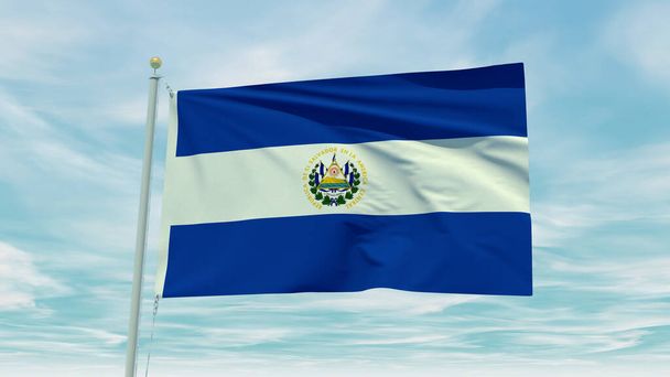 Seamless loop animation of the El Salvador flag on a blue sky background. 3D Illustration. High quality 3d illustration - Photo, Image