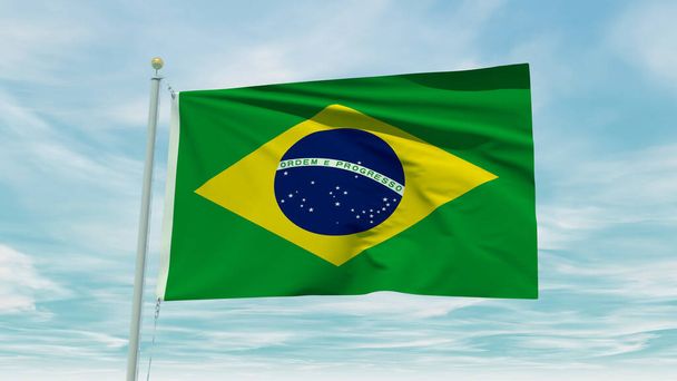 Seamless loop animation of the Brazil flag on a blue sky background. 3D Illustration. High quality 3d illustration - Photo, Image