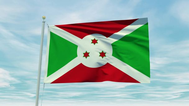 Seamless loop animation of the Burundi flag on a blue sky background. 3D Illustration. High quality 3d illustration - Photo, Image