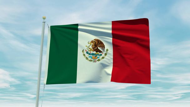 Seamless loop animation of the Mexico flag on a blue sky background. 3D Illustration. High quality 3d illustration - Photo, Image