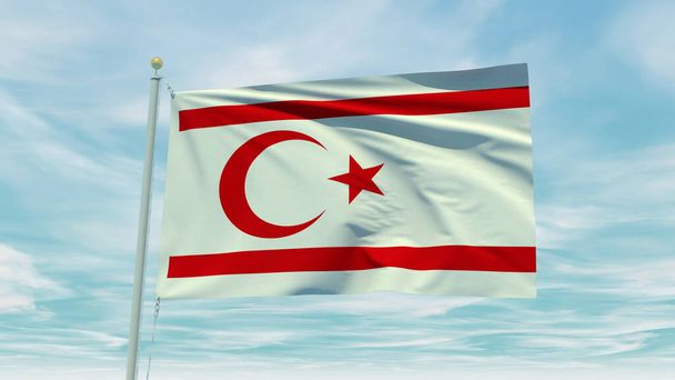 Seamless loop animation of the Northern Cyprus flag on a blue sky background. 3D Illustration. High quality 3d illustration - Photo, Image