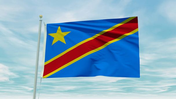 Seamless loop animation of the Congo Democratic Republic flag on a blue sky background. 3D Illustration. High quality 3d illustration - Photo, Image