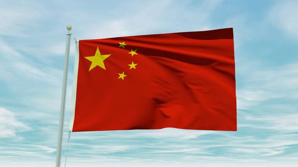 Seamless loop animation of the China flag on a blue sky background. 3D Illustration. High quality 3d illustration - Photo, Image