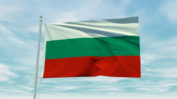 Seamless loop animation of the Bulgaria flag on a blue sky background. 3D Illustration. High quality 3d illustration - Photo, Image