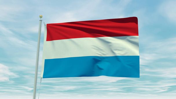 Seamless loop animation of the Luxembourg flag on a blue sky background. 3D Illustration. High quality 3d illustration - Photo, Image