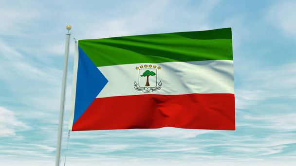 Seamless loop animation of the Equatorial Guinea flag on a blue sky background. 3D Illustration. High quality 3d illustration - Photo, Image