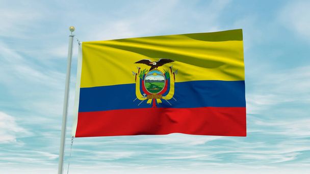 Seamless loop animation of the Ecuador flag on a blue sky background. 3D Illustration. High quality 3d illustration - Photo, Image