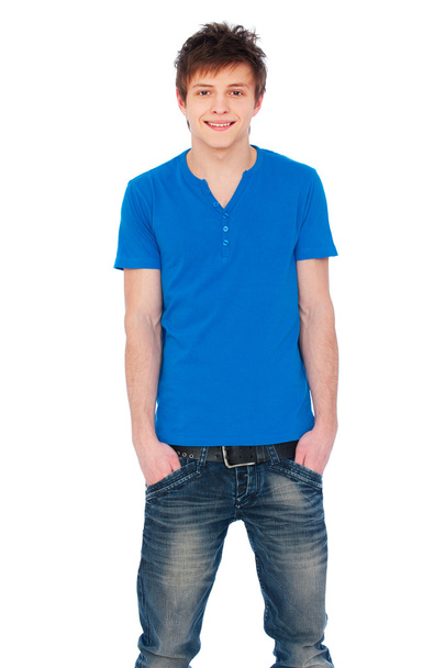 Smiley guy in blue t-shirt - Фото, изображение
