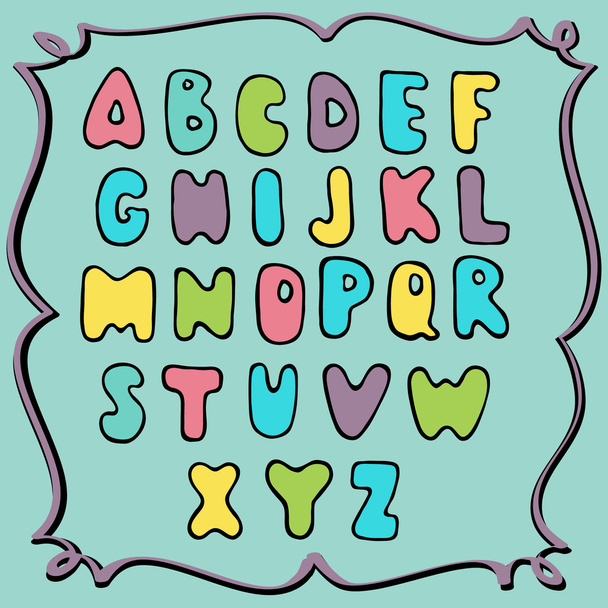 Χέρι συντάσσονται αλφάβητο χρωματιστό, παιδικό σχέδιο - Διάνυσμα, εικόνα