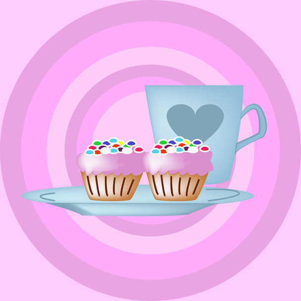 Illustration with cupcakes - Vector, imagen