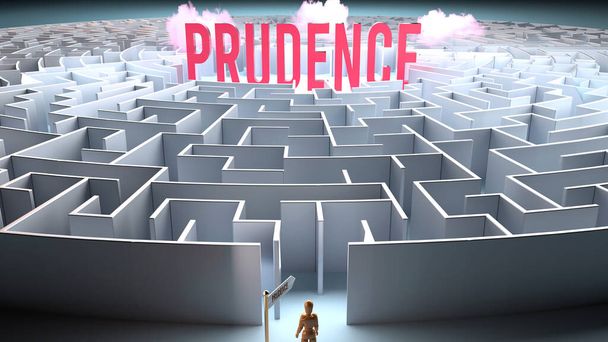 Prudence and a challenging path that leads to it - confusion and frustration in seeking it, complicated journey to Prudence - Foto, afbeelding