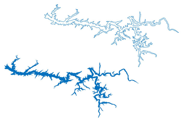 Lake Fontana Reservoir (Сполучені Штати Америки, Північна Америка, нас, usa, Північна Кароліна) Картографічна ілюстрація вектора мапи Фонтана - Вектор, зображення