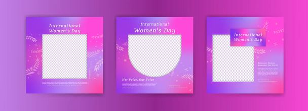 Vector set of social media post templates for international women's day. Collection of banners for women's solidarity and freedom. Social media design. - Vektör, Görsel