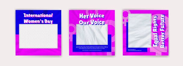 Vector retro set of social media post templates for international women's day. Vintage frame in 90's style. Collection of banners for women's solidarity and freedom. Social media design. - Vector, Image