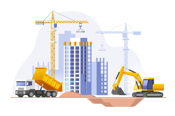 Construction site, building a house. Real estate business. Vector illustration. - Vektor, kép