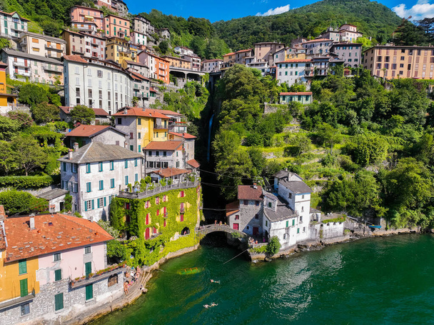 Aerial view of Nesso, a picturesque village sitting on the banks of Lake Como, Italy - Foto, Imagen