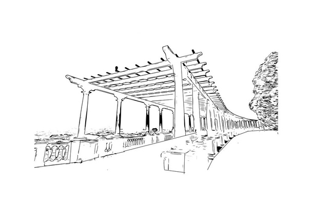 Print Building view with landmark of Porto Novo Benin fővárosa. Kézzel rajzolt vázlat illusztráció vektorban. - Vektor, kép
