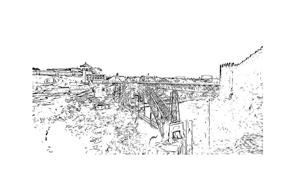 Print Вид на город Порто-Ново - столица Бенина. Ручной рисунок в векторе. - Вектор,изображение