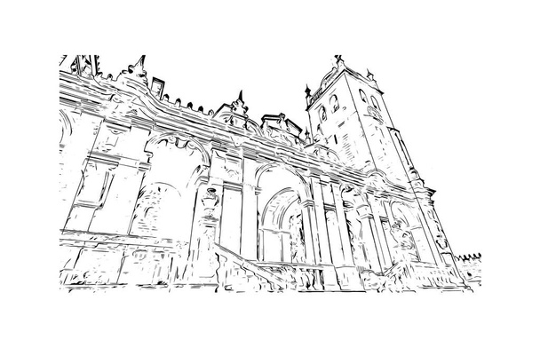 印刷ポルト・ノヴォのランドマークとビルの景色はベナンの首都です。手描きのスケッチ図ベクトル. - ベクター画像