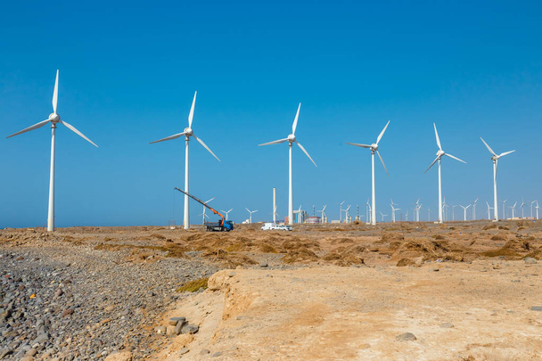 Image of wind turbines as alternative eco-friendly energy source at Gran Canaria. Modern technology theme. - Φωτογραφία, εικόνα
