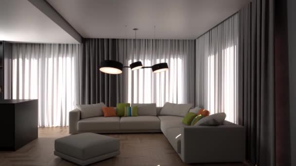 3d video rendering footage contemporary interior design of the living room. Stylish interior of the living room - Materiaali, video