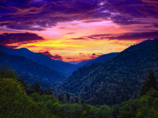 Vale nebuloso e montanhas, Great Smoky Mountains National Park, Carolina do Norte. - Foto, Imagem