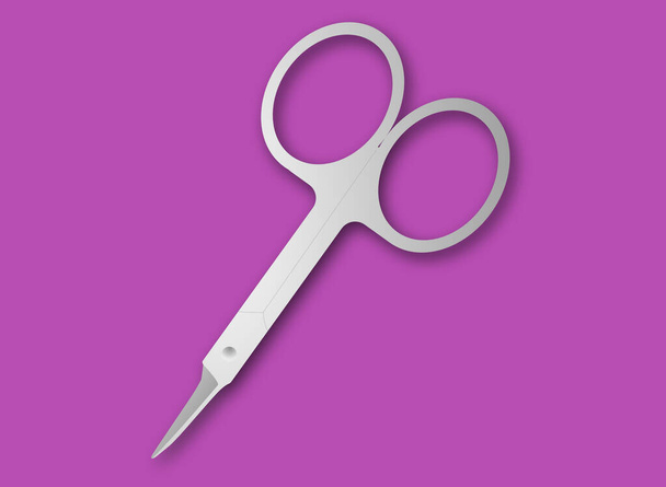 Metal scissors on a lilac background, the scissors are silver and it is a flat design - Διάνυσμα, εικόνα
