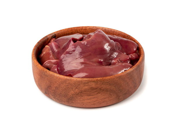 Raw Chicken Liver Isolated, Fresh Hen Offal, Poultry Giblets, Chicken Liver on White Background - Valokuva, kuva