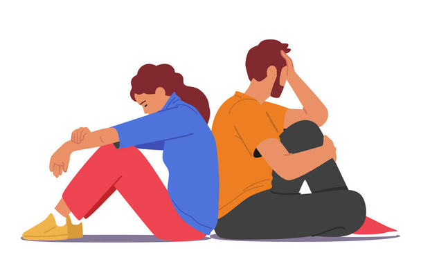 Family Tension, Couple In Disagreement, Strain, Misunderstandings And Miscommunication Concept. Marriage Crisis causes to Impact Of Miscommunication In Relationship. Cartoon People Vector Illustration - Wektor, obraz