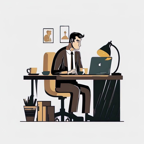 Illustration of a businessman. Working with a flat design. - Vektor, kép