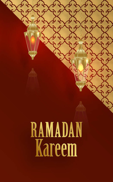 Ramadan Kareem Design auf islamischem Hintergrund mit Goldmuster auf farbigem Hintergrund - Vektor, Bild